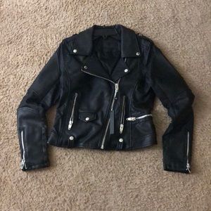 Black faux leather moto jacket